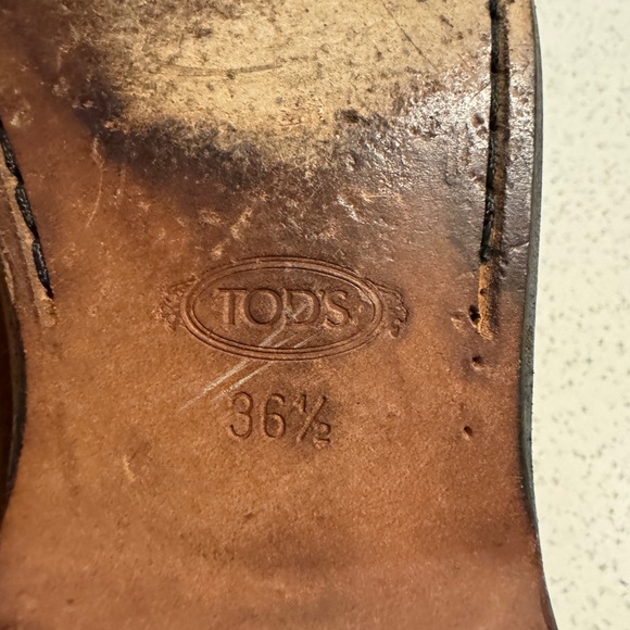 Tod’s Tan Leather Buckle Loafers Women's EU 36.5 US 6.5 Square Toe - Picture 9 of 10